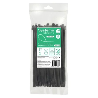 Стяжка кабельная нейлоновая 200х3.6 Чёрная (100шт) в пакете с замком ЗИП-ЛОК IMT200 Systeme Electric фото 1