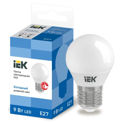 Лампа LED G45 шар 9Вт 230В 6500К E27 IEK LLE-G45-9-230-65-E27 фото 1