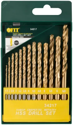 Набор сверл HSS по металлу, титановое покрытие, 13 шт (1.5-2-2.5-3-3.2-3.5-4-4.5-4.8-5-5.5-6-6.5 мм) фото 1