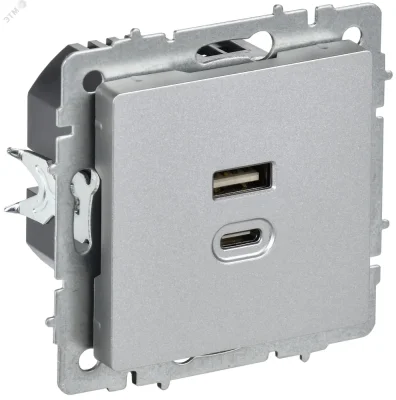 BRITE Розетка USB A+C 45Вт высокоскоростная зарядка РЮ11-2-БрА алюминий IEK BR-U22-045-K47 фото 1