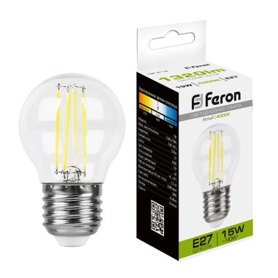 Лампа светодиодная, (15W) 230V E27 4000K прозрачная, LB-515 Feron 38253 фото 1