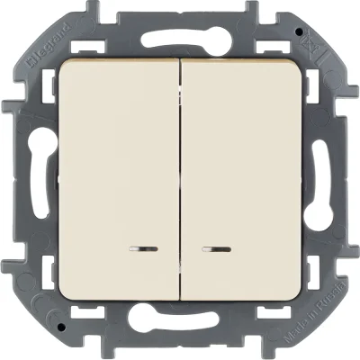 Выключатель двухклавишный с подсветкой/индикацией - INSPIRIA - 10 AX - 250 В~ - слоновая кость Legra фото 1