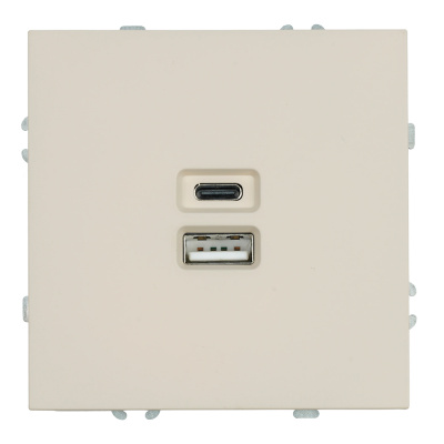 Розетка 2-местная USB + Type C (механизм), , 250В, 20W, серия Эмили, RST10-5115-08, кашемир, STEKKER фото 1