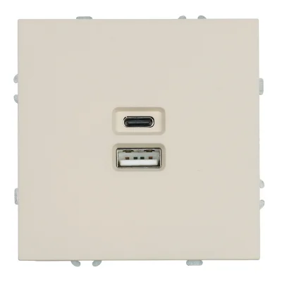 Розетка 2-местная USB + Type C (механизм), , 250В, 20W, серия Эмили, RST10-5115-08, кашемир, STEKKER фото 1