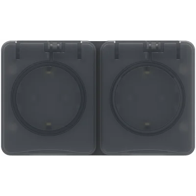 AtlasDesign PROFI IP54 О/У РОЗЕТКА двойная с з/к со шторками 16А, АНТРАЦИТ ATN54402 Systeme Electric фото 1