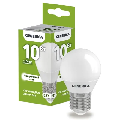 Лампа LED G45 шар 10Вт 230В 4000К E27 GENERICA LL-G45-10-230-40-E27-G фото 1