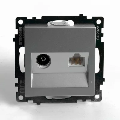 Розетка TV + компьютерная RJ-45 (механизм), серия Катрин, серебро, GLS00-7106-03 STEKKER 49183 фото 1