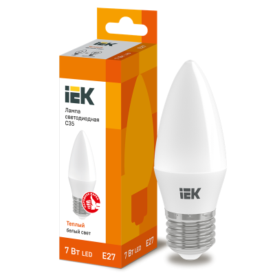 Лампа LED C35 свеча 7Вт 230В 3000К E27 IEK LLE-C35-7-230-30-E27 фото 1