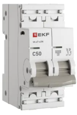 Автоматический выключатель 2P 50А (C) 6кА ВА 47-63N PROxima EKF M636250C фото 1