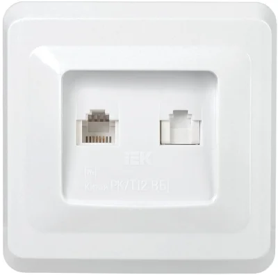 VEGA Розетка 2-местная RJ11/RJ45 РК/Т12-ВБ белый GENERICA IEK EIV20-K01-DM фото 1