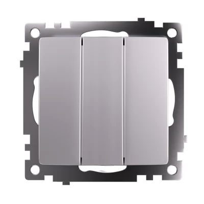 Выключатель 3-клавишный (механизм), 250В, 10А, серия Катрин, серебро GLS10-7108-03 STEKKER 49173 фото 1