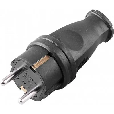 Вилка прямая с/з, каучук 250В, 16A, IP44, RPG16-21-441 (В 16-001), черный STEKKER 32748 фото 1