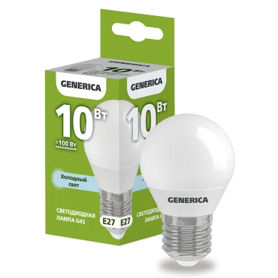 Лампа LED G45 шар 10Вт 230В 6500К E27 GENERICA LL-G45-10-230-65-E27-G фото 1