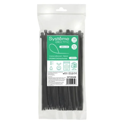 Стяжка кабельная нейлоновая 200х4.8 Чёрная (100шт) в пакете с замком ЗИП-ЛОК IMT200 Systeme Electric фото 1
