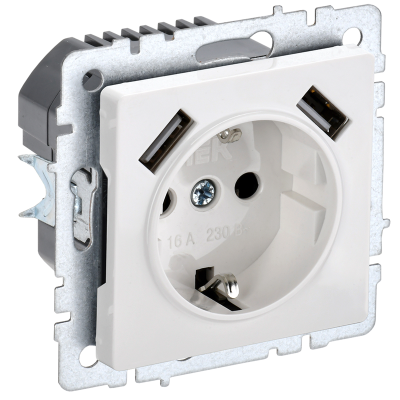 BRITE Роз. с з/к/ш 16А с USB A+A 2,1А РЮш10-1-БрБ бел. IEK BR-R14-16-U21-D21-K01 фото 1