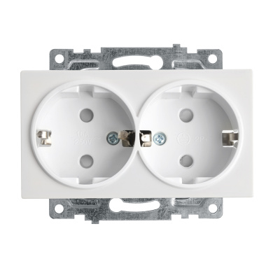 Розетка 2-местная с защитной шторкой (механизм) с/з , 250В, 16А, серия Катрин, GLS16-7114-01, белый  фото 1