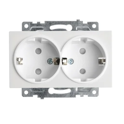 Розетка 2-местная с защитной шторкой (механизм) с/з , 250В, 16А, серия Катрин, GLS16-7114-01, белый  фото 1