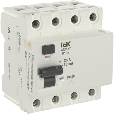 ARMAT ВДТ R10N 4P 25А 30мА тип A IEK AR-R10N-4-025A030 фото 1