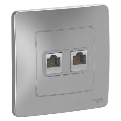 BLANCA скрытой установки розетка двойная компьютерная RJ45, алюминий Systeme Electric BLNIS045453 фото 1