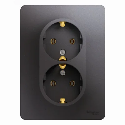 GLOSSA розетка двойная с заземлением в сборе графит Systeme Electric GSL001324 фото 1
