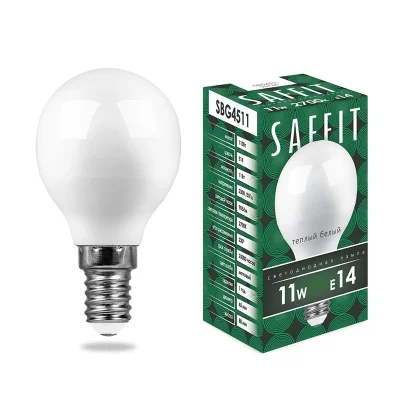 Лампа светодиодная, 11W 230V E14 2700K G45, SBG4511 Saffit SAFFIT 55136 фото 1