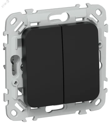 FLITE Выключатель 2-клавишный кнопочный 10А ВС12-2-0-ФлЧ черный IEK FI-V24-0-10-1-K02 фото 1