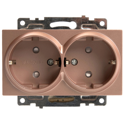 Розетка 2-местная с защитной шторкой (механизм) с/з, 250В, 16А, серия Катрин, GLS16-7114-02, шампань фото 1