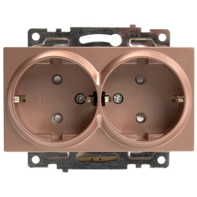 Розетка 2-местная с защитной шторкой (механизм) с/з, 250В, 16А, серия Катрин, GLS16-7114-02, шампань фото 1