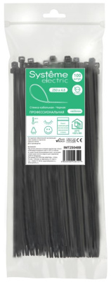 Стяжка кабельная нейлоновая 250х4.8 Черная (100шт) в пакете с замком IMT2504 IMT250 Systeme Electric фото 1