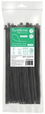 Стяжка кабельная нейлоновая 250х4.8 Черная (100шт) в пакете с замком IMT2504 IMT250 Systeme Electric фото 1
