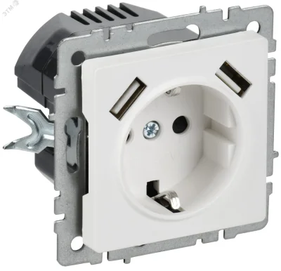 BRITE Розетка 1-местная с заземлением с защитными шторками 16А с USB A+A 5В 3,1А РЮш10-2-БрАБ арктич фото 1