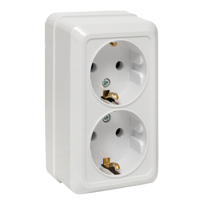 Рим Розетка 2-местная 16А с заземлением белая EKF ENR16-128-10 фото 1