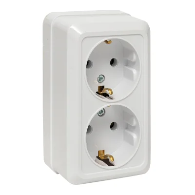 Рим Розетка 2-местная 16А с заземлением белая EKF ENR16-128-10 фото 1