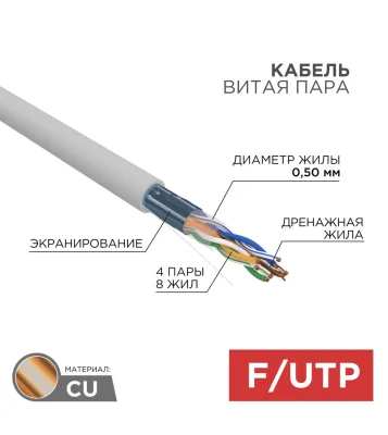 Витая пара F/UTP 4PR 24AWG CAT5e PVC INDOOR SOLID серый Rexant 01-0143 фото 1