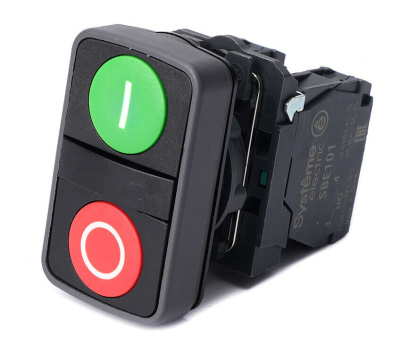 Кнопка двойн SB5 в сборе модуль 22мм зел "I"+красн "O" пластик 1НО+1НЗ Systeme Electric SB5AA73415 фото 1