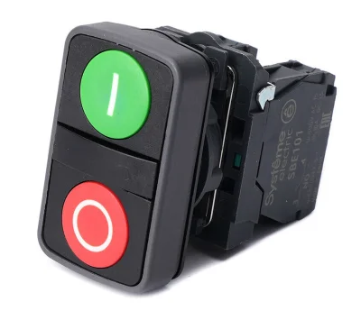 Кнопка двойн SB5 в сборе модуль 22мм зел "I"+красн "O" пластик 1НО+1НЗ Systeme Electric SB5AA73415 фото 1