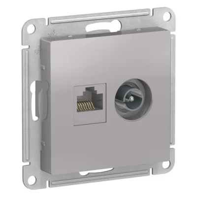 ALASDESIGN РОЗЕТКА двойная ТВ + компьютерная RJ45, кат. 5Е, АЛЮМИНИЙ Systeme Electric ATN000389 фото 1