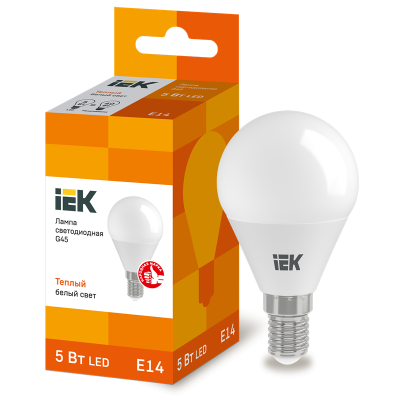 Лампа LED G45 шар 5Вт 230В 3000К E14 IEK LLE-G45-5-230-30-E14 фото 1