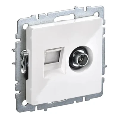 BRITE Роз. двойная TV+RJ45 кат.5E РТВ/РК12-БрБ бел. IEK BR-AK20-1-K01 фото 1