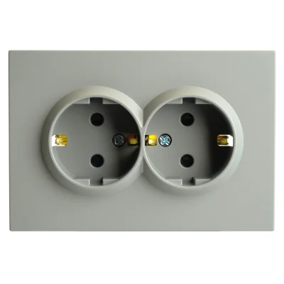 Розетка СП 2-м с з/к с шторк. (платиново-серый) soft touch Эмили RST16-5114-10 STEKKER 49960 фото 1