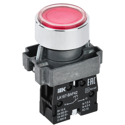 Кнопка LA167-BAF42 d=22мм 1р красная IEK BBT20-BAF42-2-22-67-K04 фото 1