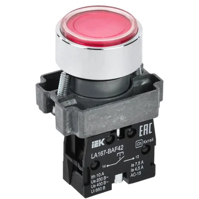 Кнопка LA167-BAF42 d=22мм 1р красная IEK BBT20-BAF42-2-22-67-K04 фото 1