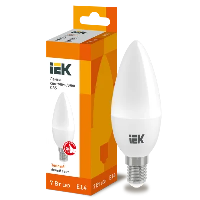 Лампа LED C35 свеча 7Вт 230В 3000К E14 IEK LLE-C35-7-230-30-E14 фото 1