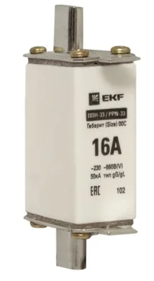 Плавкая вставка ППН-33 100/ 16А габарит 00С EKF fus-33/100/16 фото 1