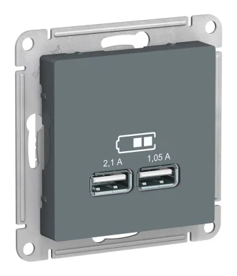 ATLASDESIGN USB РОЗЕТКА A+A, 5В/2,1 А, 2х5В/1,05 А, механизм, ГРИФЕЛЬ Systeme Electric ATN000733 фото 1