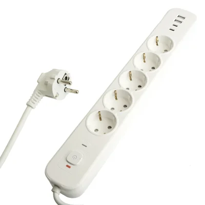 Сетевой фильтр 5-местный с/з 3x1мм2, 5 м, 250В, 16А, 2 USB-A+2 Type-C 3, серия Nova, белый 5 STEKKER фото 1