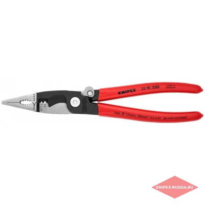 Клещи электромонтажные, 6-в-1, зачистка 0.75 – 1.5 / 2.5 мм², рез Ø 15 мм / 50 мм², 200 мм, защёлка, фото 1