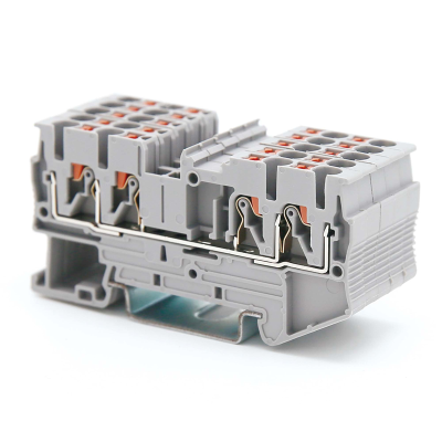 Клемма проходная, зажим push-in, 4 точки подключения, 2.5 кв.мм, серая DKC VPR-2.5-QUATTRO-GY фото 1