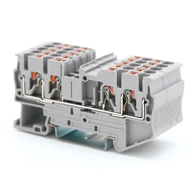 Клемма проходная, зажим push-in, 4 точки подключения, 2.5 кв.мм, серая DKC VPR-2.5-QUATTRO-GY фото 1