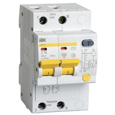 Диф. автомат АД12 2Р 16А 30мА IEK MAD10-2-016-C-030 фото 1